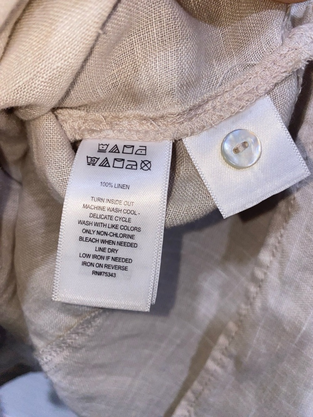 Tahari 100% Linen Button Down Shirt Cream Beige Neutral Size M — NWT - Picture 5 of 7